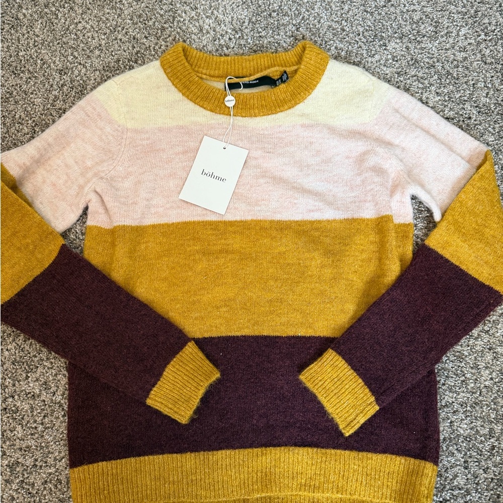 NWT Bohme Colorblock Sweater - Mustard, Cream, Burgundy
